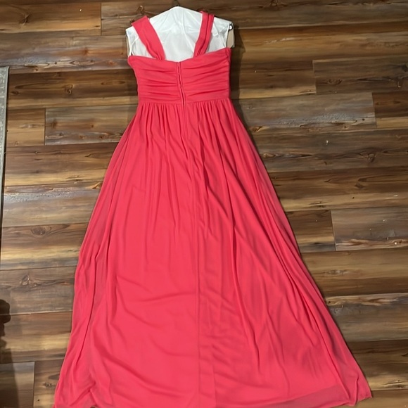 Women’s Juniors Coral Formal Prom Chiffon Gown with Jeweled Waist - Picture 2 of 4